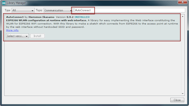 Install the AutoConnect from Library manager