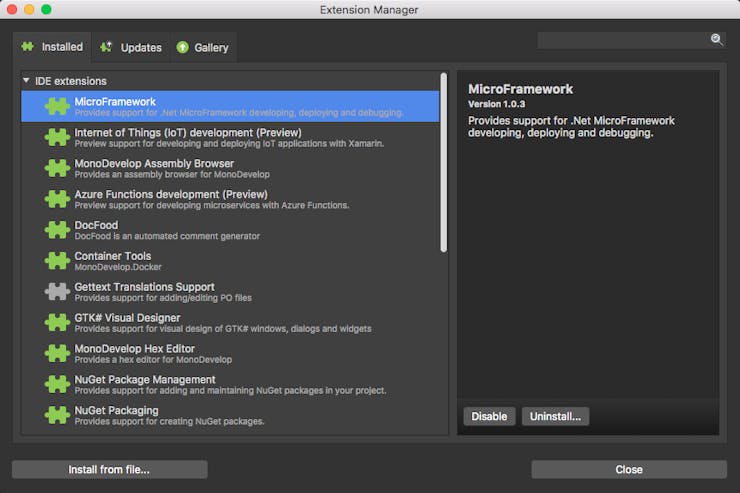Enable MicroFramework Extension