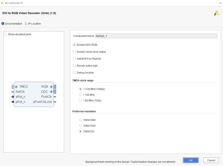 Configuring the DVI2RGB IP