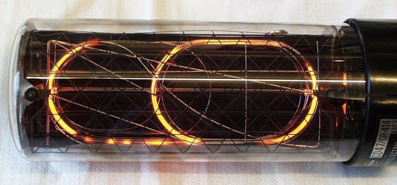 Cathode poisoning displayed in darker unlit areas. Courtesy of tube-tester.com