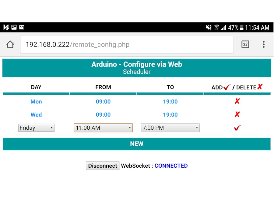 Arduino - Set Schedule via Web