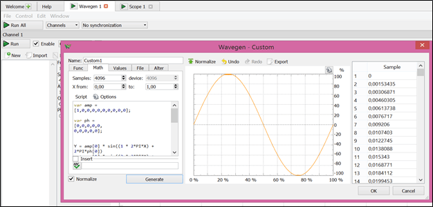 Figure 7. Wavegen Custom signal shape.