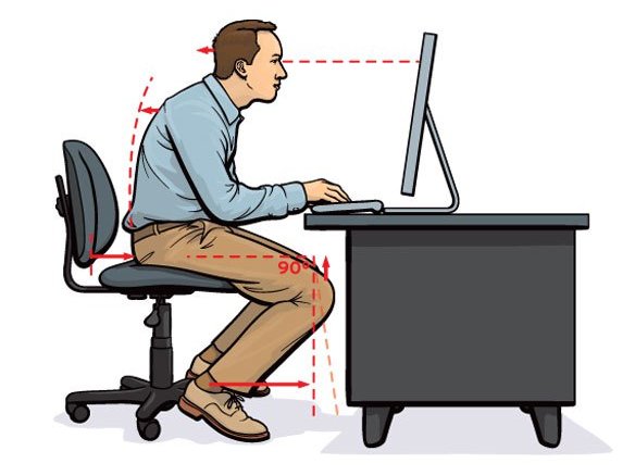 Correct posture sitting online in front of computer