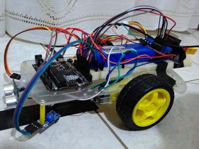 Line follower and obstacle store avoidance robot arduino code