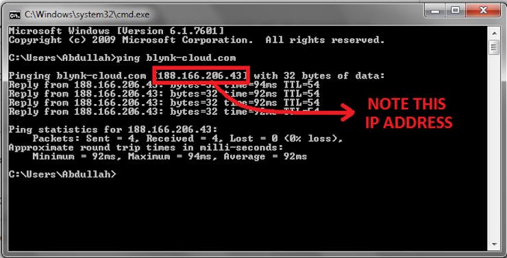 Finding the Blynk server's IP address