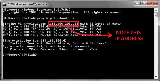 Finding the Blynk server's IP address