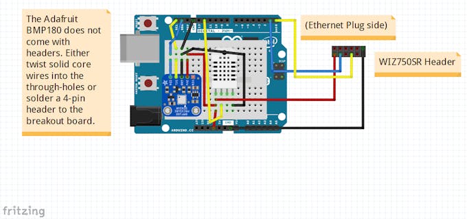 Fritzing circuit diagram for the Urban Garden Monitor. The 4 wires that lead to the 12 pin header are F/F.