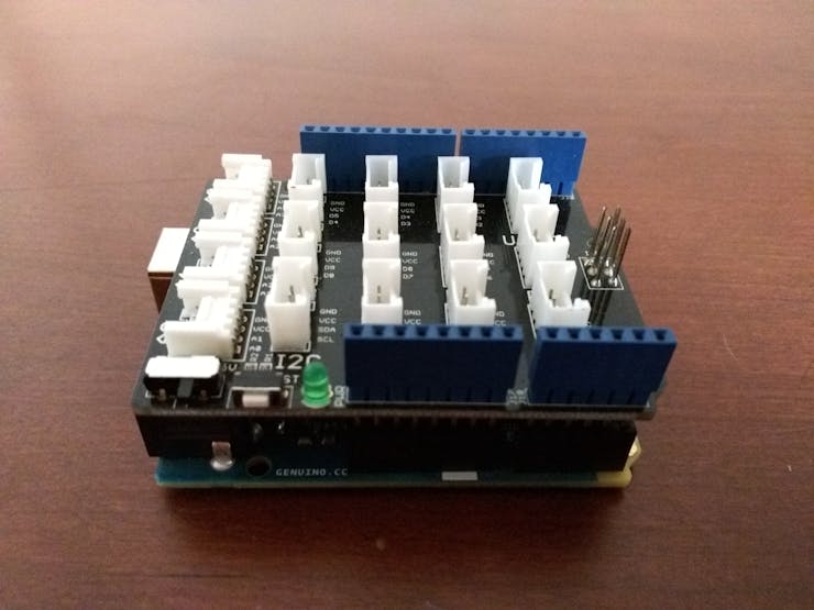 Grove Base shield plugged in the Arduino 101