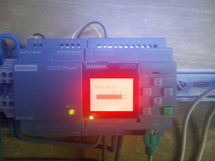 PLC showing the tank value