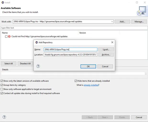 Installing GNU ARM Eclipse Plug-ins
