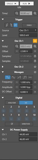 WaveForms Live settings necessary to perform the characterization.