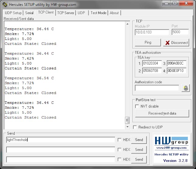 Type lightThreshold and click Send