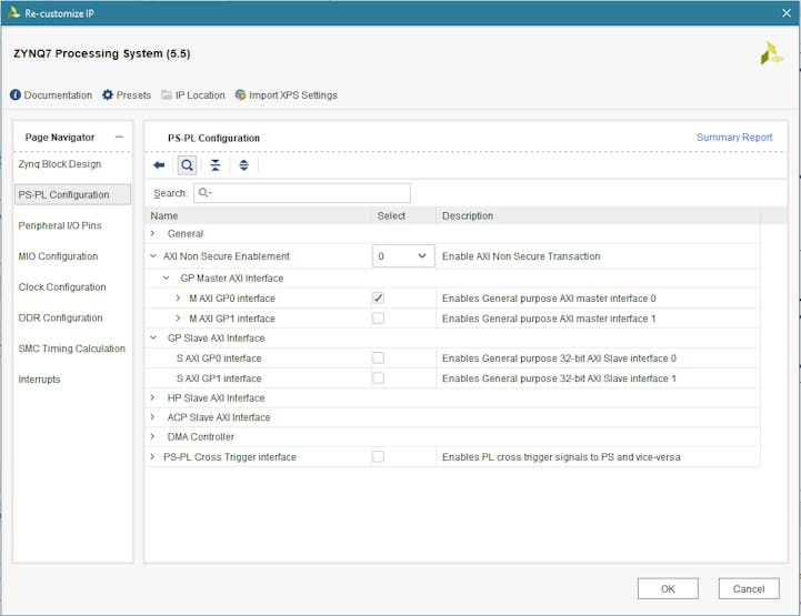 Enabling the Master AXI interface.