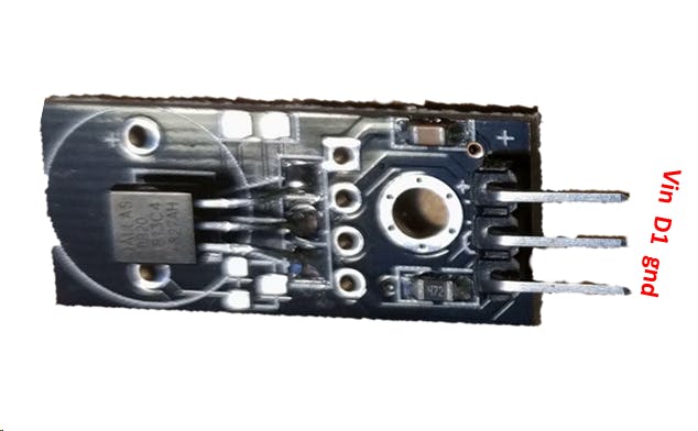 Dallas Temperature Sensor with the leads connections to NodeMCU shown