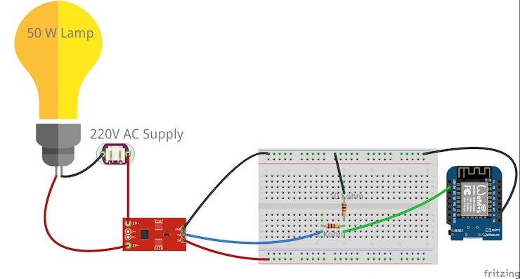 ACS712 connection diagram with Wemos D1 mini and Resistor divider