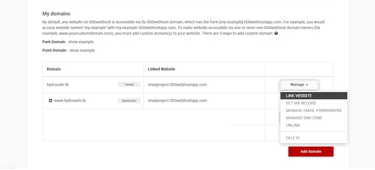 Linking the default website after parking the domain