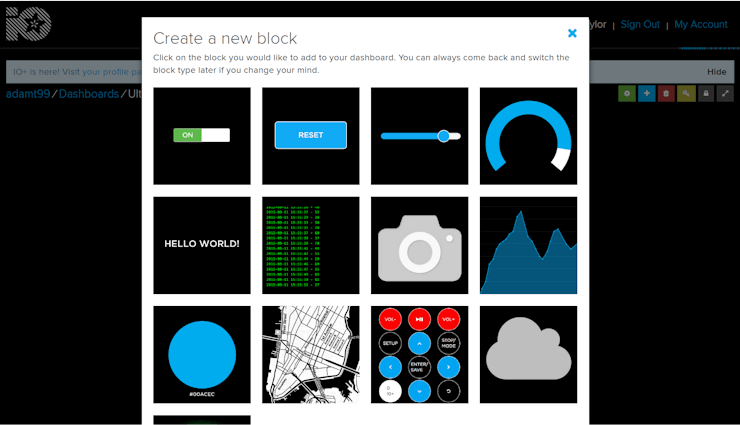 Adding blocks to create the dashboard