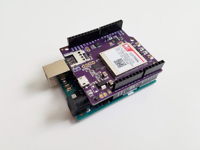 This LTE shield just sits on top of an Arduino board!