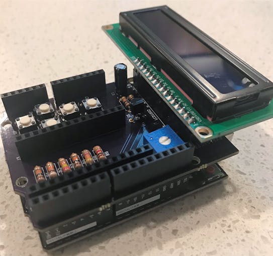 Connection of the Arduino UNO board and the LCD1602MkrUnoShield