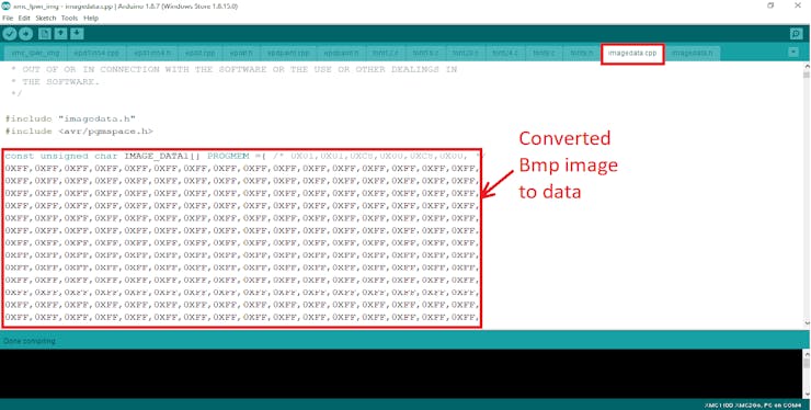 Placing image data in code imagedata.cpp