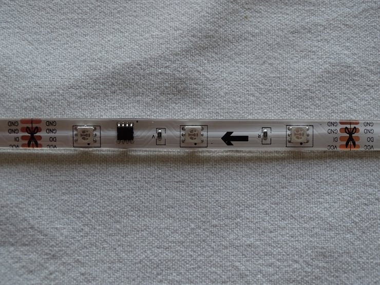 Three LEDs and one driver  and the data flow direction clearly visible