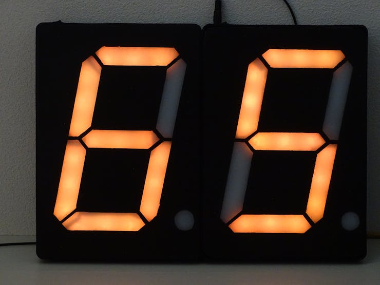 The finally produced digital large A4-sized 7-segment displays