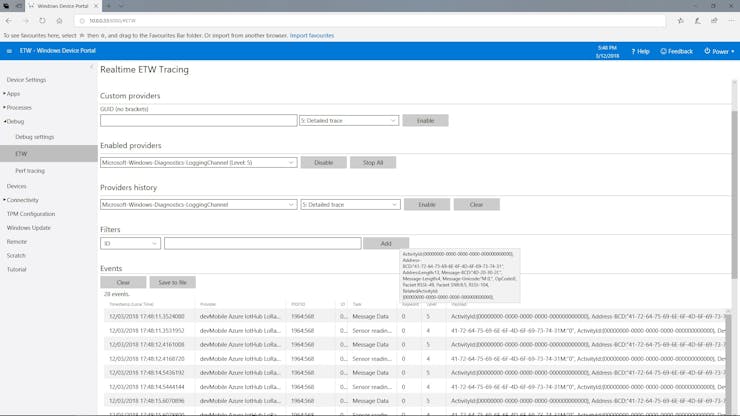 Azure IoT Central/Azure IoT Hub ETW logging
