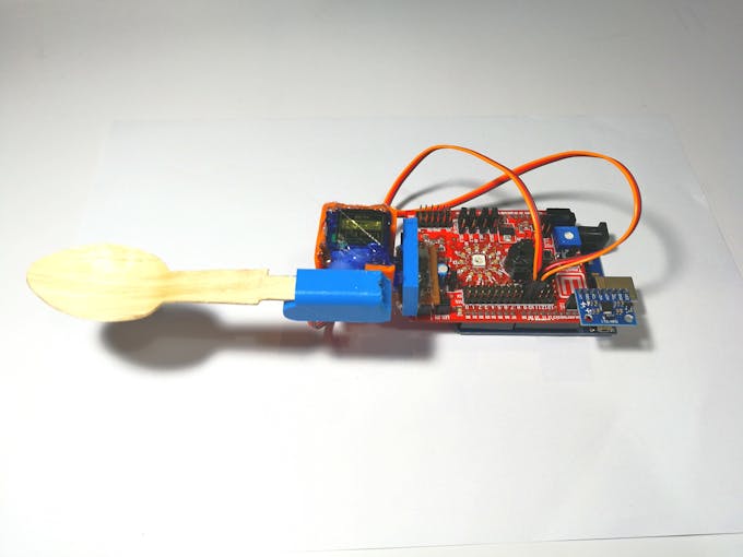 Spoon and Servos Mounted on Idiotware Shield