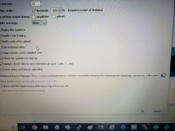 Arduino preference entry