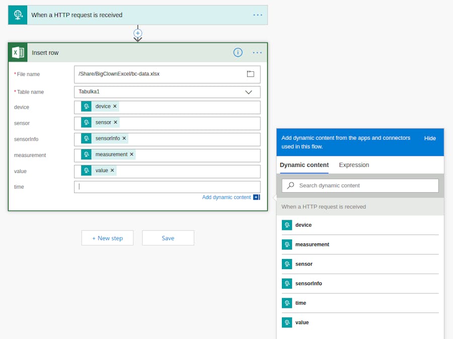 BigClown to Excel Online integration