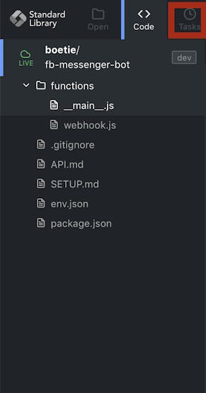 Click on Tasks to set up your code to run on a schedule
