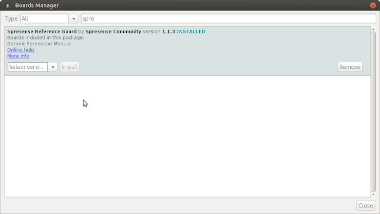 Screenshot: Search for Spresense