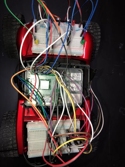 A top view of the final wiring and LED lights.