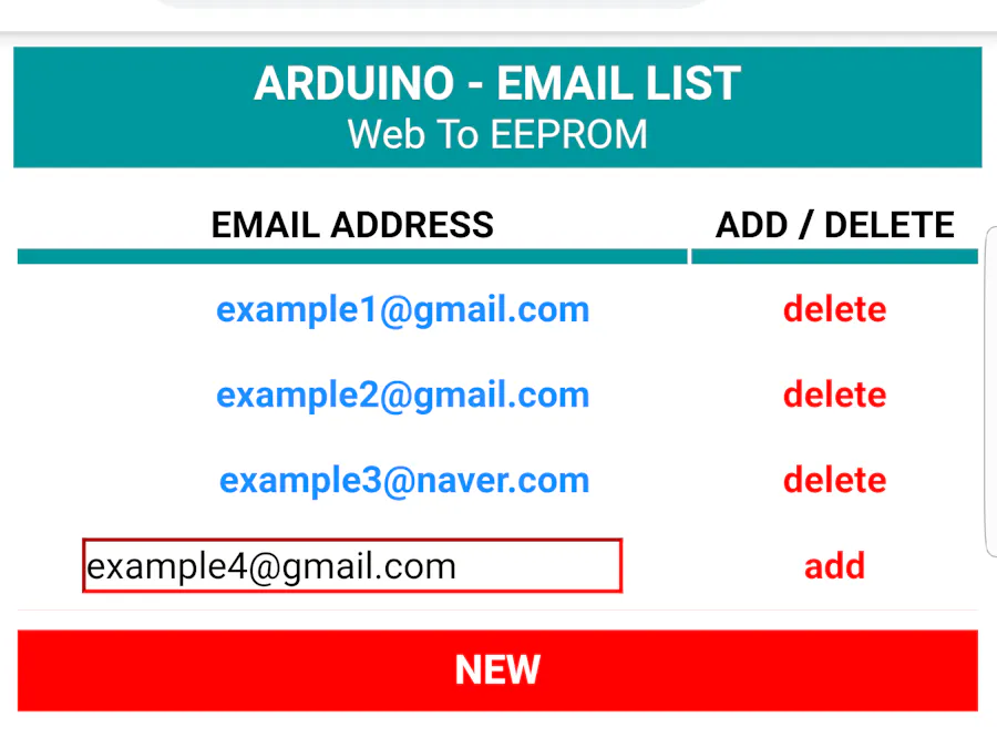 Arduino - Set Email List via Web