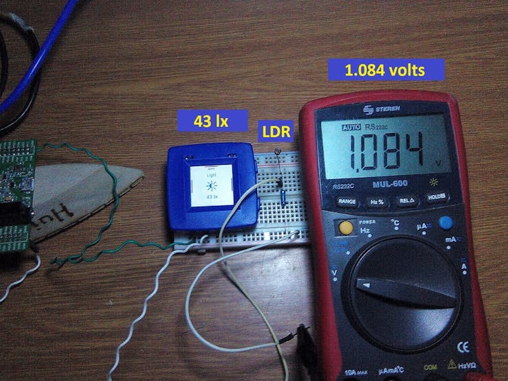Example: 43 lx = 1.084 volts