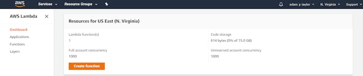 AWS Lambda Welcome page.