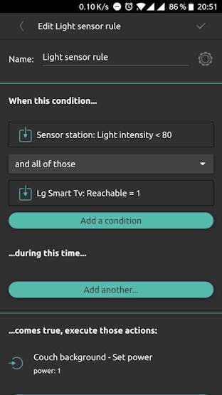 Light sensor rule under the condition that the TV is reachable