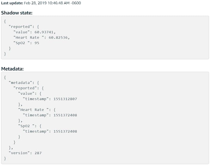 What the IoT Shadow shows.