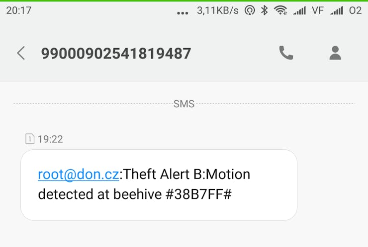 Theft alert SMS (screenshot from mobile)