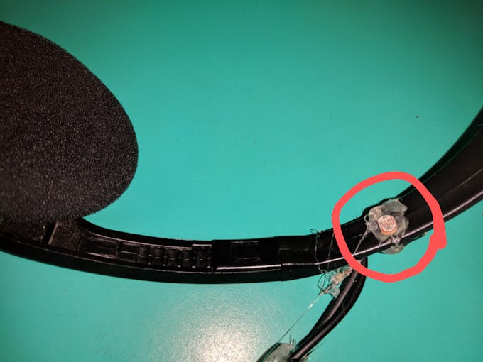 LDR attached to the inside of the headphone