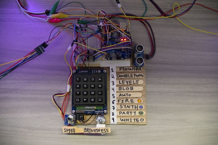 My current setup. 1-4 are the visual sequences, 5 is auto-mode (using the sound sensor) and 6-9 are the color modes, which influence any of the above visualizers.