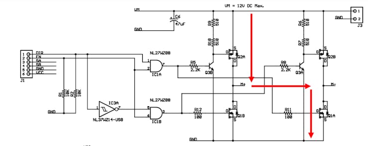 H Bridge Voltage Flow for forward Motor Control
