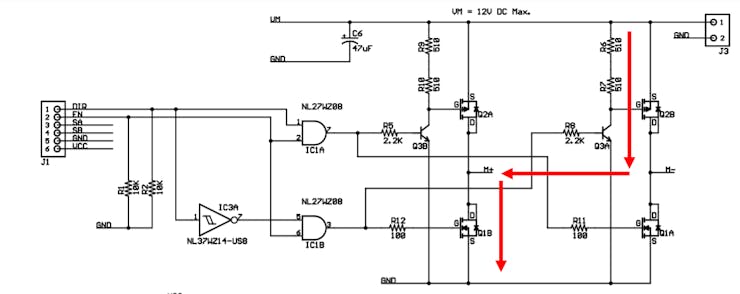 H Bridge Voltage Flow for Reverse Motor Control
