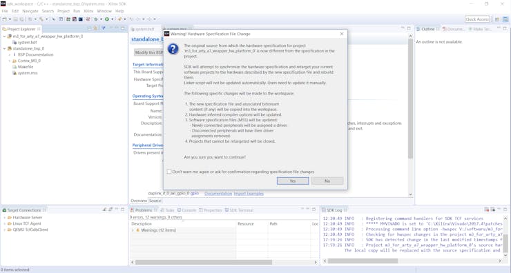 Warning about Hardware Definition being Updated