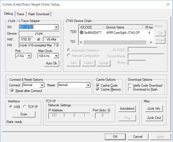 Configuration of the Debug Settings