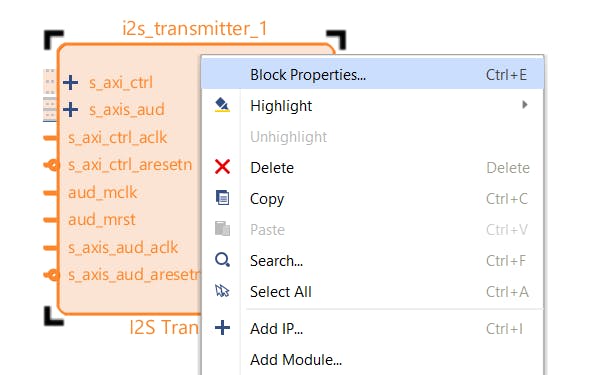 Selecting the I2S Transmitter Properties