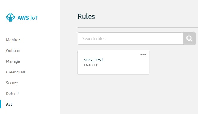 Open AWS IoT and select the sns_test that you created in the tutorial