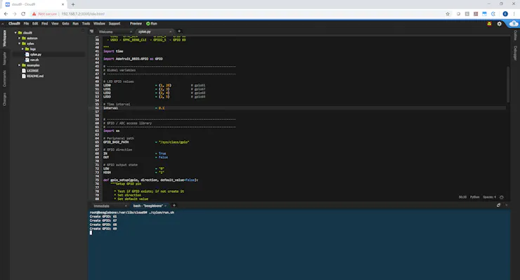 Cloud 9 IDE with Python code