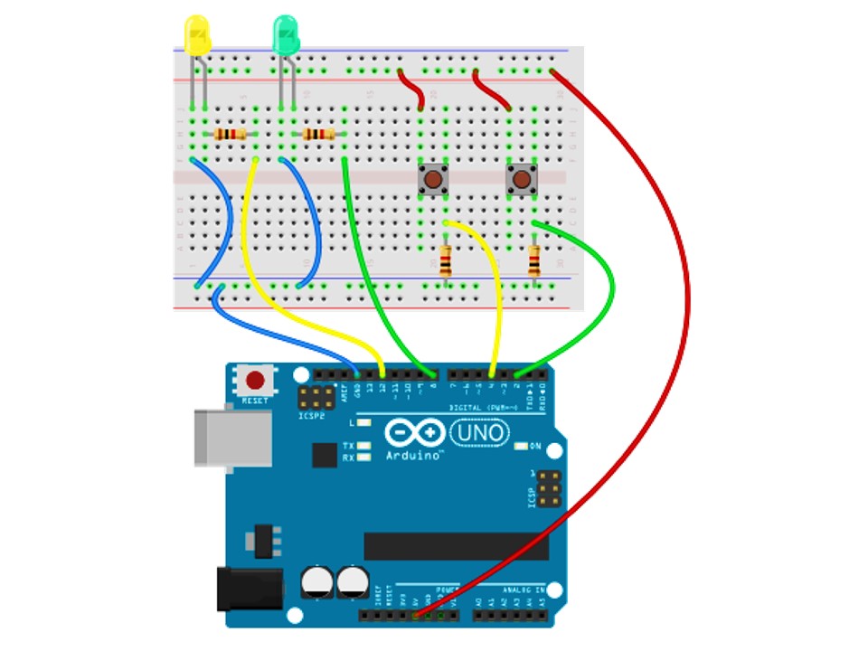Working with two LEDs PUSH BUTTONs - Hackster.io