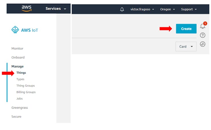 AWS IoT > Manage > Things > Create